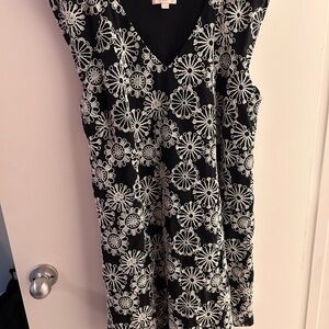 LOFT Black Dress with White Floral Lace Overlay